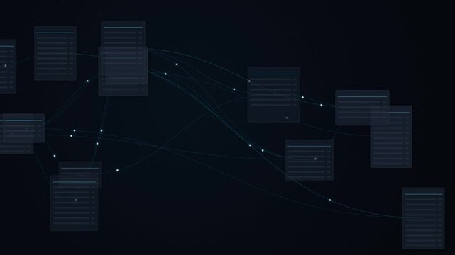 Abstract digital network of connected data boxes and information nodes