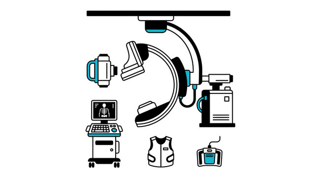 Medical C-Arm X-ray Machine with Monitor and Protective Vest