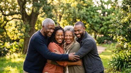 Fototapeta premium Joyful Family Gathering in a Lush Green Park Embracing Nature and Togetherness with Smiles and Laughter Amongst Loved Ones
