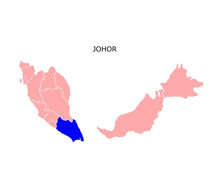 Johor State Highlighted on Malaysia Map for Vector Illustration Isolated on White Background