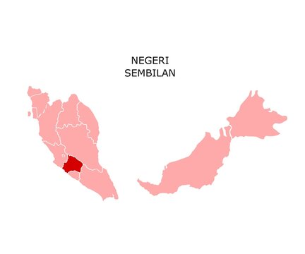 Negeri Sembilan State Highlighted on Malaysia Map for Vector Illustration Isolated on White Background