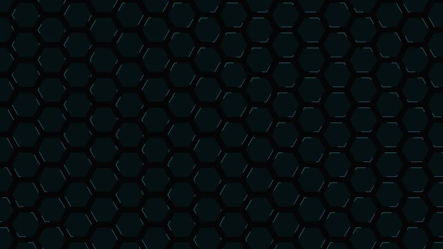 Digital blue glowing lines moving in a hexagonal circuit pattern over a black backdrop