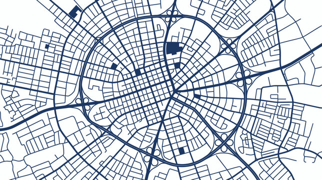 Abstract navy blue vector city map displaying detailed urban roads grid network and highways on white background, symbolizing urban planning presentation and modern navigation design