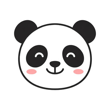 Happy panda face icon with cute rosy cheeks and smiling eyes for children apparel designs and educational nursery room wall decals or funny sticker projects for creative kids craft supplies usage