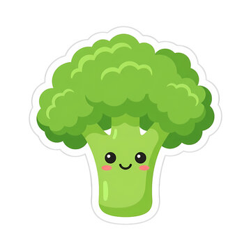 Happy smiling broccoli character with expressive face for kids nutrition education and healthy eating habits promotion representing fresh garden vegetables in a friendly way for mealtime