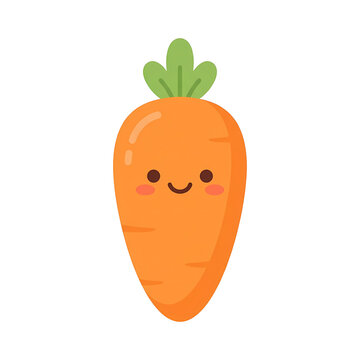 Orange carrot vegetable character with a happy smiling face and green leafy top for children nutrition education or farm market branding and healthy eating lifestyle promotion for organic food