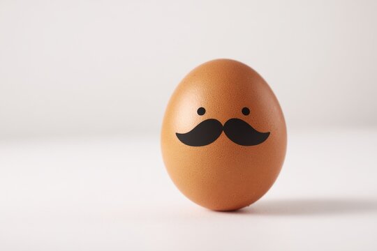 Minimalist Brown Egg with Black Cartoon Mustache Face