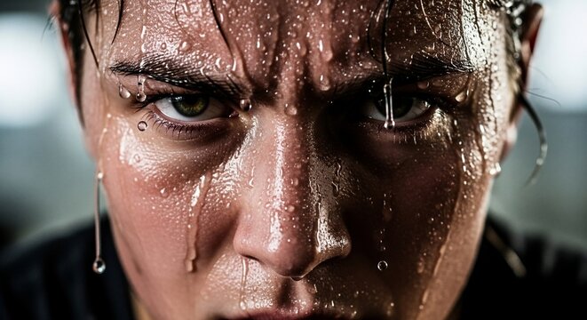 Sweaty person focused intense expression