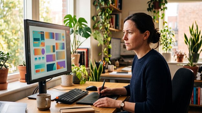 Woman working on graphic design on computer