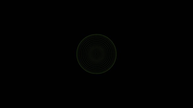 Minimalist green concentric circles pulsating as harmonic waves against a dark background