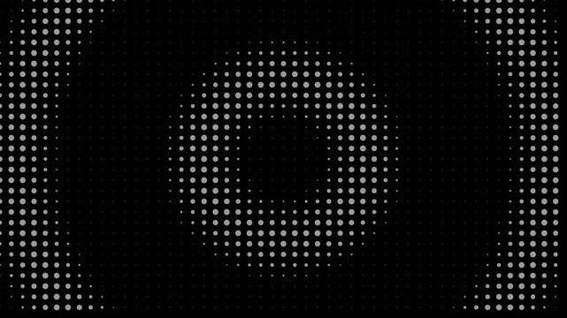 Minimalist halftone dot pattern with radiating concentric circles on black background