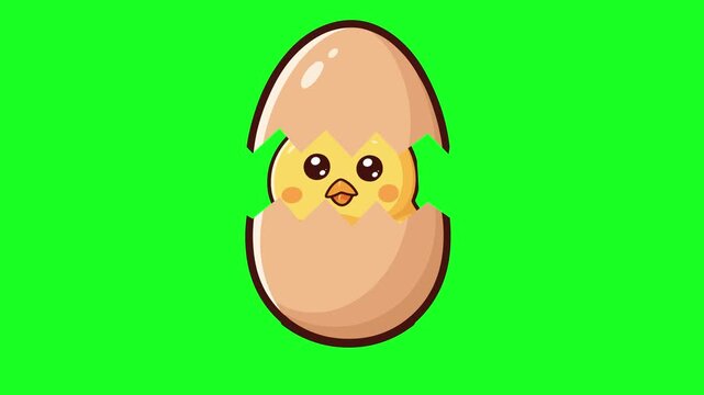Animated chick hatching from an egg on a green screen. Perfect for Easter, spring, or new beginnings concepts.
