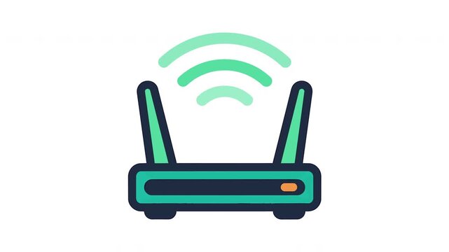 Animated Wi-Fi router icon with pulsing wireless internet signal waves on white background