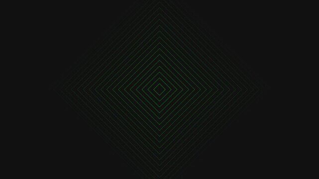 Symmetrical green neon diamond rays expanding in a geometric pattern on black background