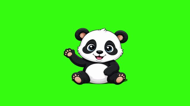 Cute cartoon panda bear bouncing and jumping happily on a green screen. Great for kids and animal animations.