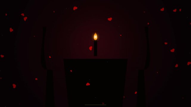 Romantic Candlelight Dinner with Floating Hearts Illustration