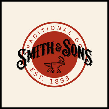 Smith & Sons Traditional Goods Blacksmith Anvil Vintage Logo