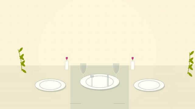 Minimalist dinner table setting with plates and candles illustration