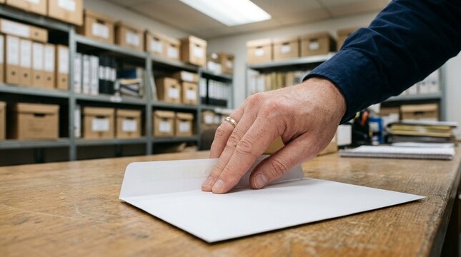 Sealing a completed temperature log envelope before archiving it in the records room.
