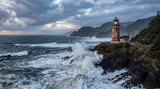 Coastal Lighthouse Waves