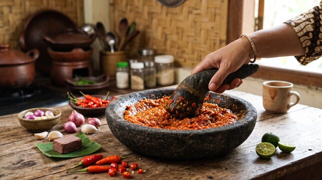making traditional sambal