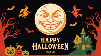 Halloween Web Banner with Vintage Full Moon Design © Bima