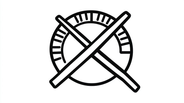 Black line drawing of a circular dial with crossed-out lines