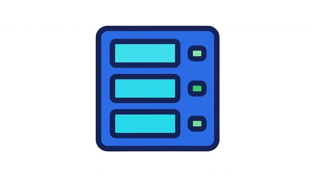 Blue server database icon with blinking green status lights on white background