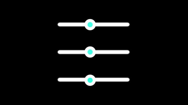 Minimal Settings Slider Animation on Black Background, Futuristic UI Control Panel Motion Graphics.