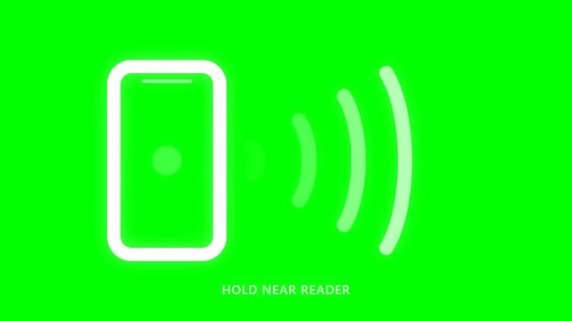 Glowing Smartphone Icon Emitting Wireless Signal for Contactless Mobile Payment on Green Screen