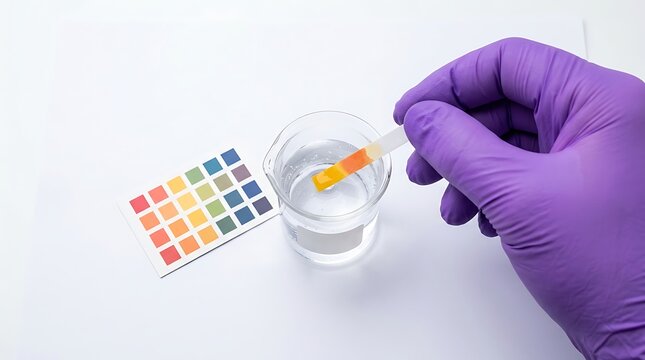 PH Test Strip in Beaker with Color Reference Chart