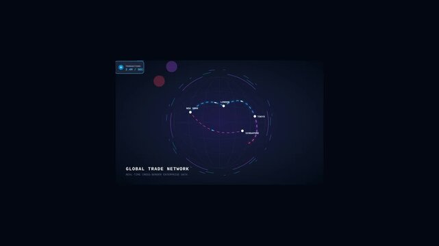 Global Trade Network Digital Interface Showing Real Time Connection Data Analytics Animation