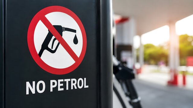 No petrol sign at fuel station, fuel shortage warning, empty gas pump, energy crisis, out of fuel concept