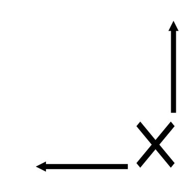 arrows in a row,minimalist black cartesian coordinate axes arrow direction vector with central cross, clean white background, graphic stock illustration for technical or mathematical design