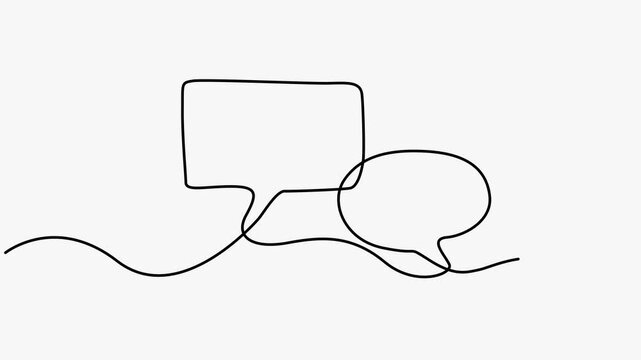 Continuous line art animation of speech bubbles drawing representing communication, conversation, and chat messages.