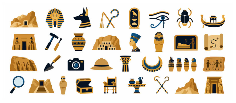 Ancient Egyptian Symbols and Artifacts Collection.