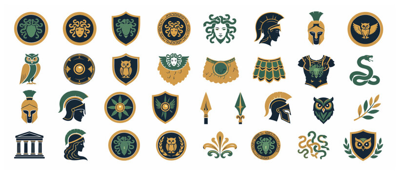 Collection of ancient Greek and Roman symbols and icons.