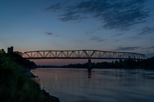 Brownville truss bridge over the Missouri River on U.S. Route 136  from Nemaha County, Nebraska, to Atchison County, Missouri