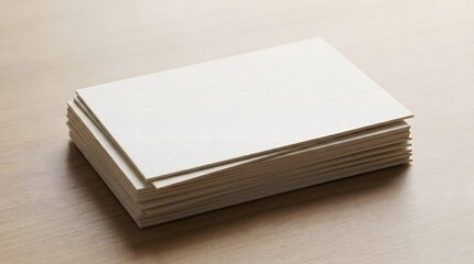 Fototapeta premium Stack of white paper business cards mockup resting on light surface