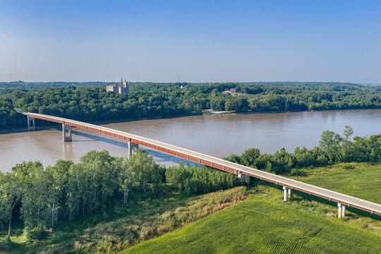 bridge over the Missouri River at Miami, MO in summer scenery