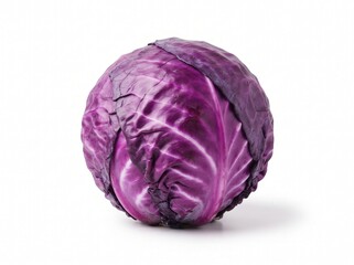 Obraz premium Whole Red Cabbage Head with Vibrant Purple Leaves Isolated on White Background for Culinary Recipe Blogging and Healthy Nutrition Grocery Marketing