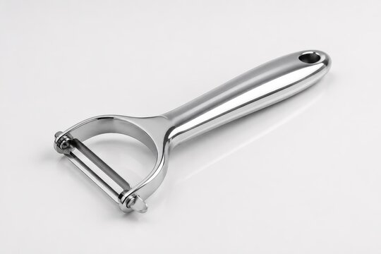 Shiny metal vegetable peeler isolated on white background