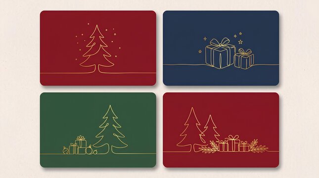 Minimalist Christmas cards with gold line art.