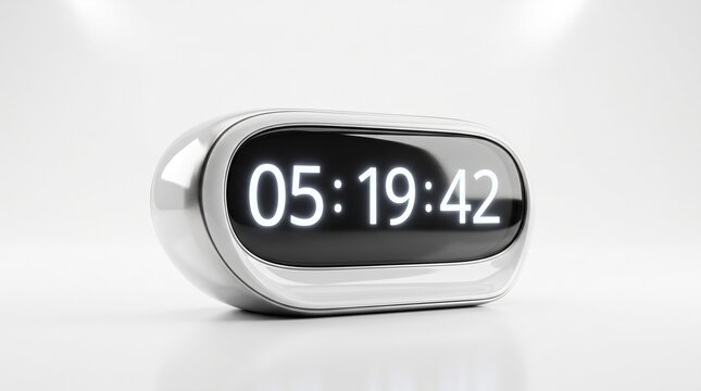 Modern digital clock displaying time with sleek metallic casing