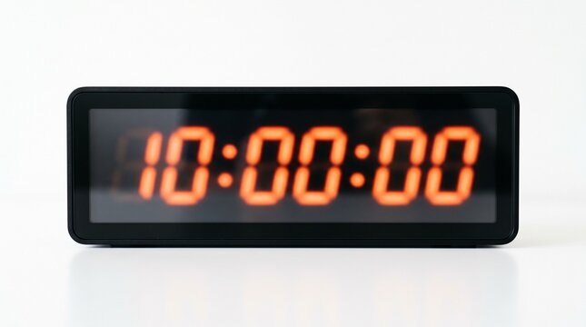 Modern digital clock displaying 10:00:00 with bright orange LED digits