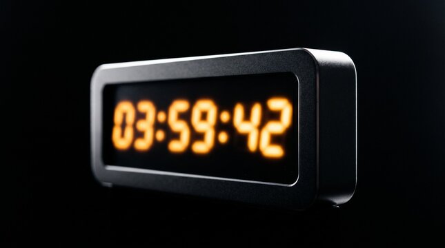 Modern digital clock displaying time with orange glowing numbers on black background