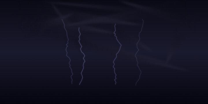Bright lightning bolts striking in a dark stormy night sky