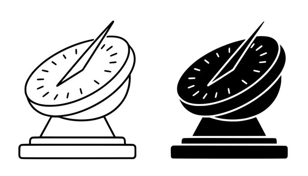 Minimalist sundial icon in outline and silhouette style, for UI/UX app design