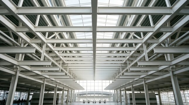 Modern industrial architecture with expansive glass ceilings and steel beams