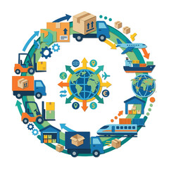 Naklejka premium Global Logistics Network: Supply Chain, Transportation, and Delivery Concept